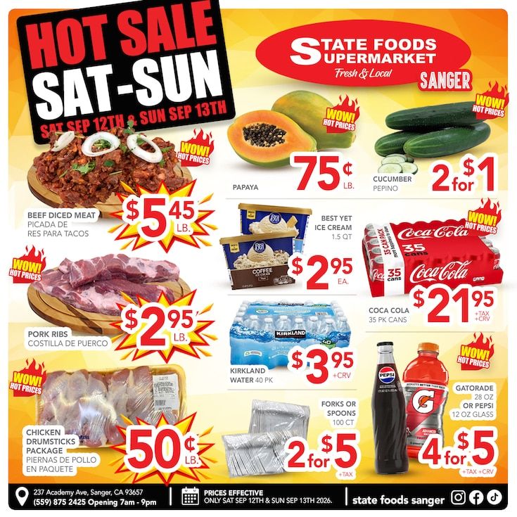 State Foods Supermarket (Sanger, CA) Weekly Ad September 9 - 15, 2026
