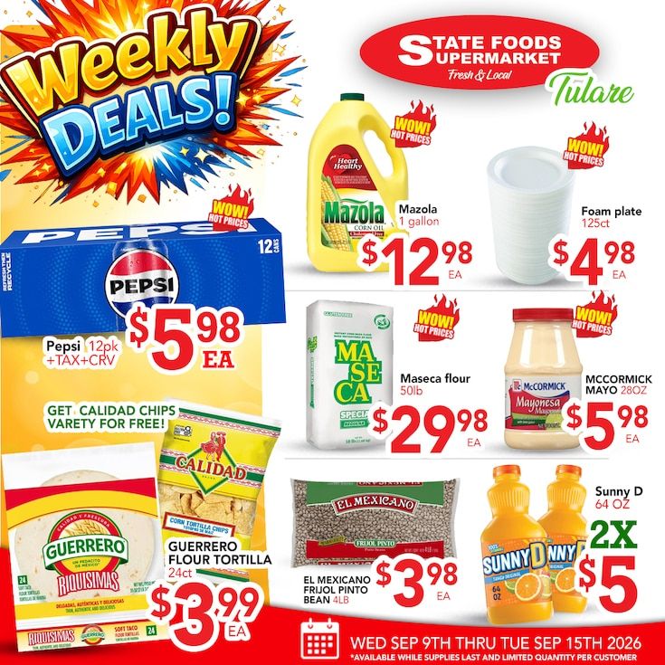 State Foods Supermarket (Tulare, CA) Weekly Ad September 9 - 15, 2026