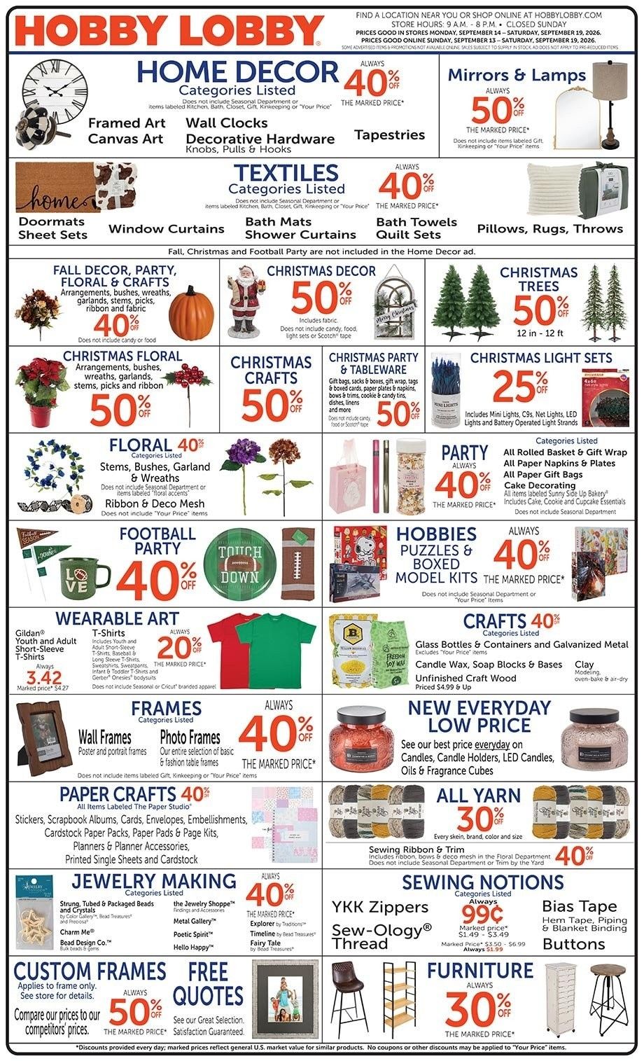 Hobby Lobby Weekly Ad September 13 - 19, 2026