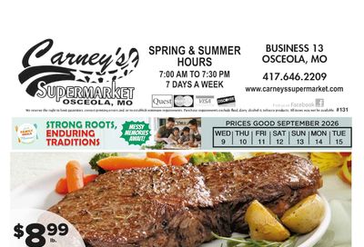 Carney's Supermarket carneyfivestar@yahoo.com Weekly Ad September 9 - 15, 2026