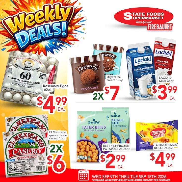 State Foods Supermarket (Firebaugh, CA) Weekly Ad September 9 - 15, 2026