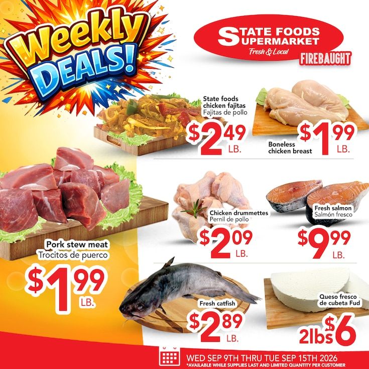 State Foods Supermarket (Firebaugh, CA) Weekly Ad September 9 - 15, 2026