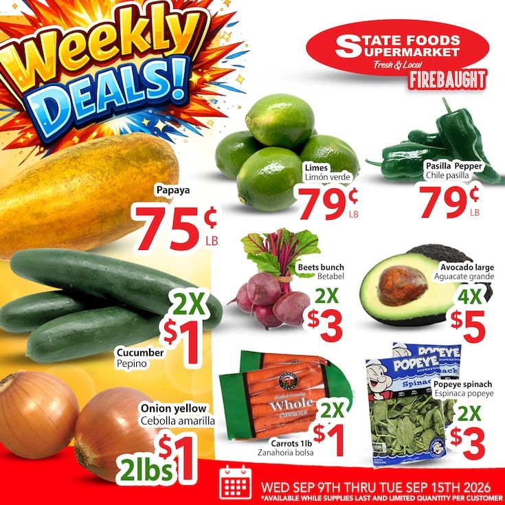 State Foods Supermarket (Firebaugh, CA) Weekly Ad September 9 - 15, 2026