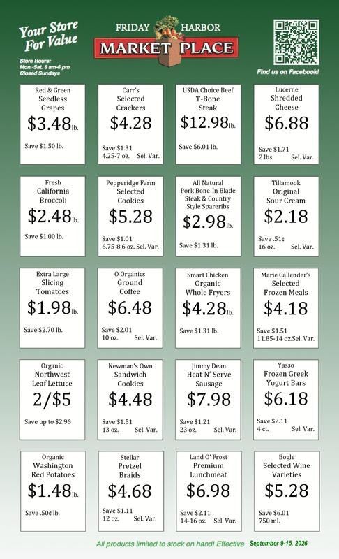 Friday Harbor Marketplace Weekly Ad September 9 - 15, 2026