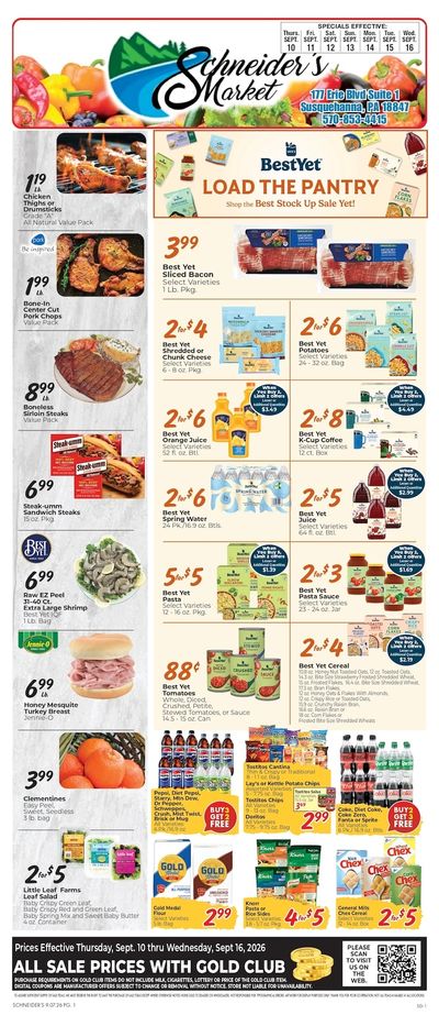 Schneider's Market of Susquehanna Weekly Ad September 10 - 16, 2026