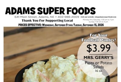 Adams Super Foods Weekly Ad September 9 - 15, 2026