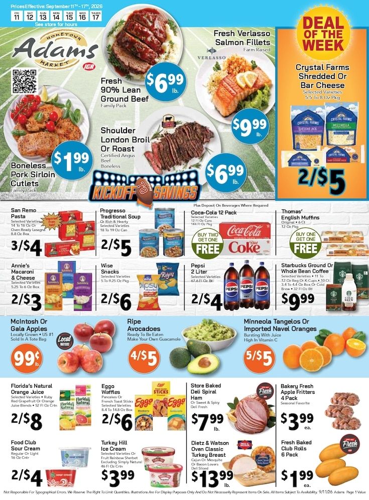 Adams Hometown Market (25 Providence Street, West Warwick, RI) Weekly Ad September 11 - 17, 2026