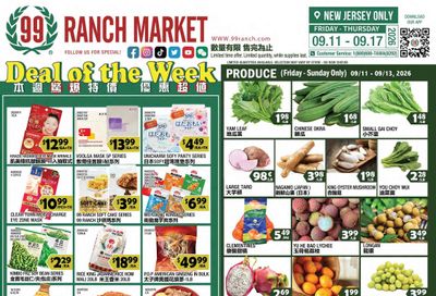 99 Ranch Market (Edison, Hackensack and Jersey City, NJ) Weekly Ad September 11 - 18, 2026