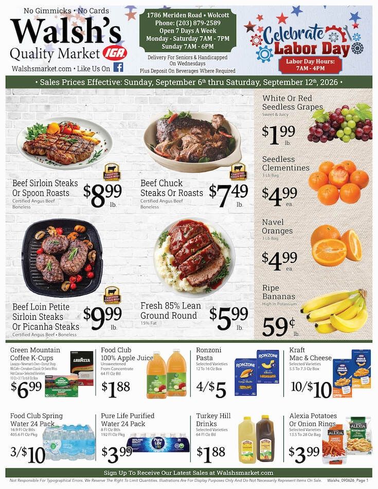 Walsh's Quality Market IGA Weekly Ad September 13 - 19, 2026