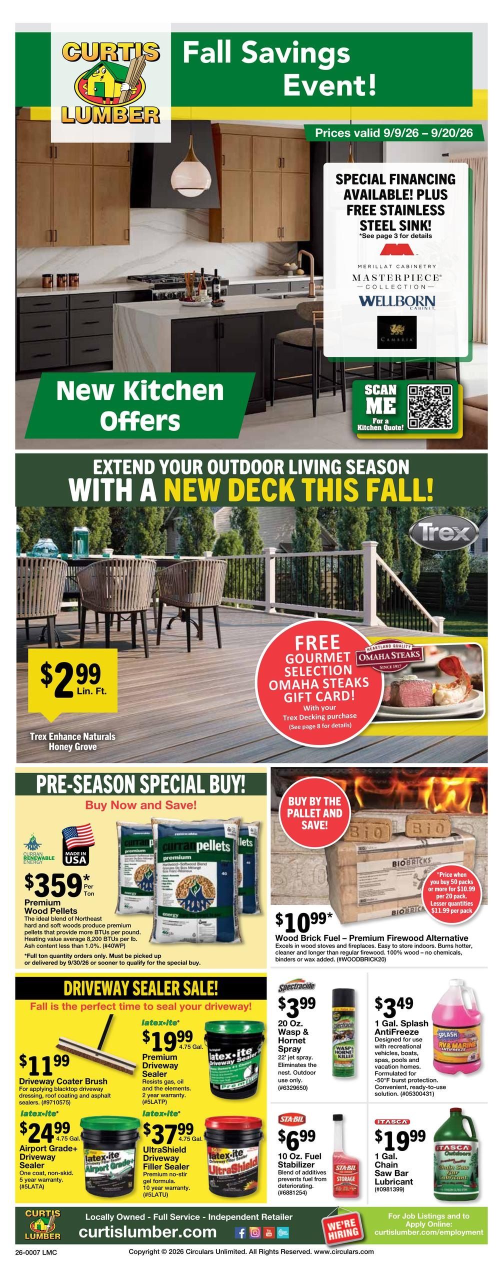 Curtis Lumber Sales Weekly Ad September 9 - 20, 2026