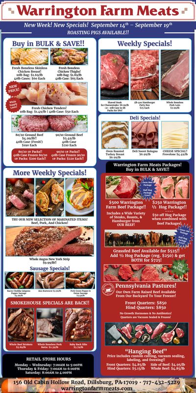 Warrington Farm Meats Weekly Specials Weekly Ad September 14 - 19, 2026