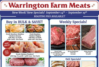 Warrington Farm Meats Weekly Specials Weekly Ad September 14 - 19, 2026