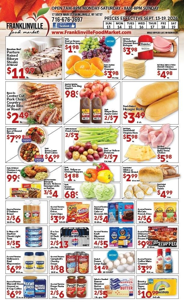Franklinville Food Market Weekly Ad September 13 - 19, 2026