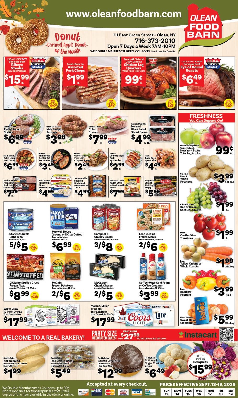 Olean Food Barn Weekly Ad September 13 - 19, 2026