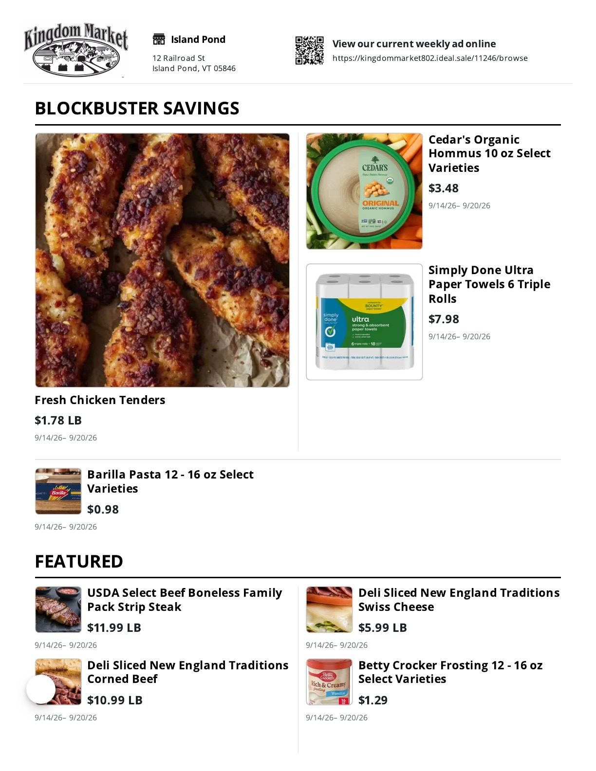 Kingdom Market Weekly Ad September 14 - 20, 2026