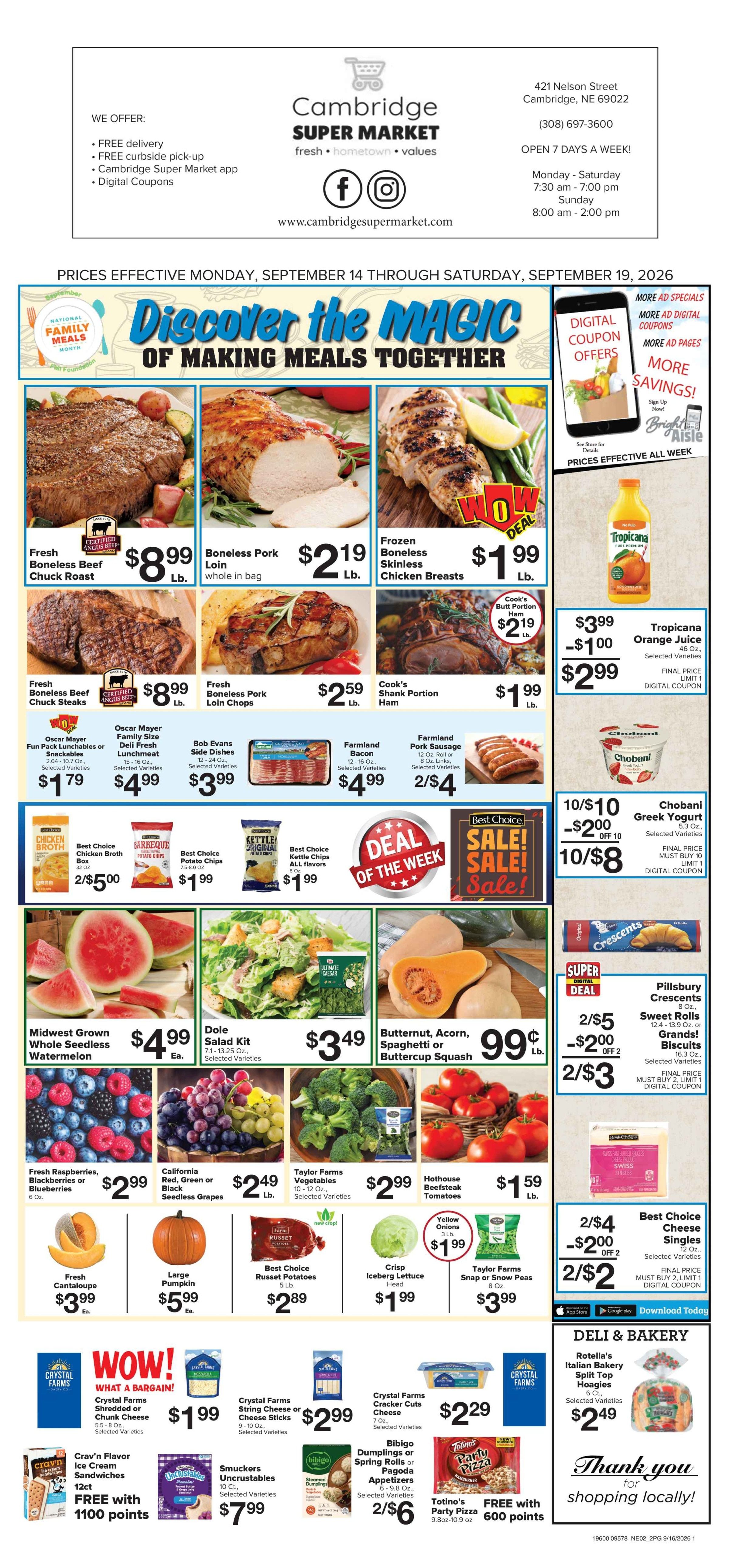 Cambridge Super Market Great Deals This Week! Weekly Ad September 14 - 19, 2026