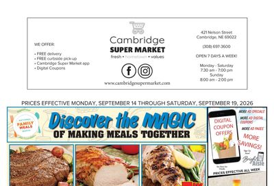Cambridge Super Market Great Deals This Week! Weekly Ad September 14 - 19, 2026
