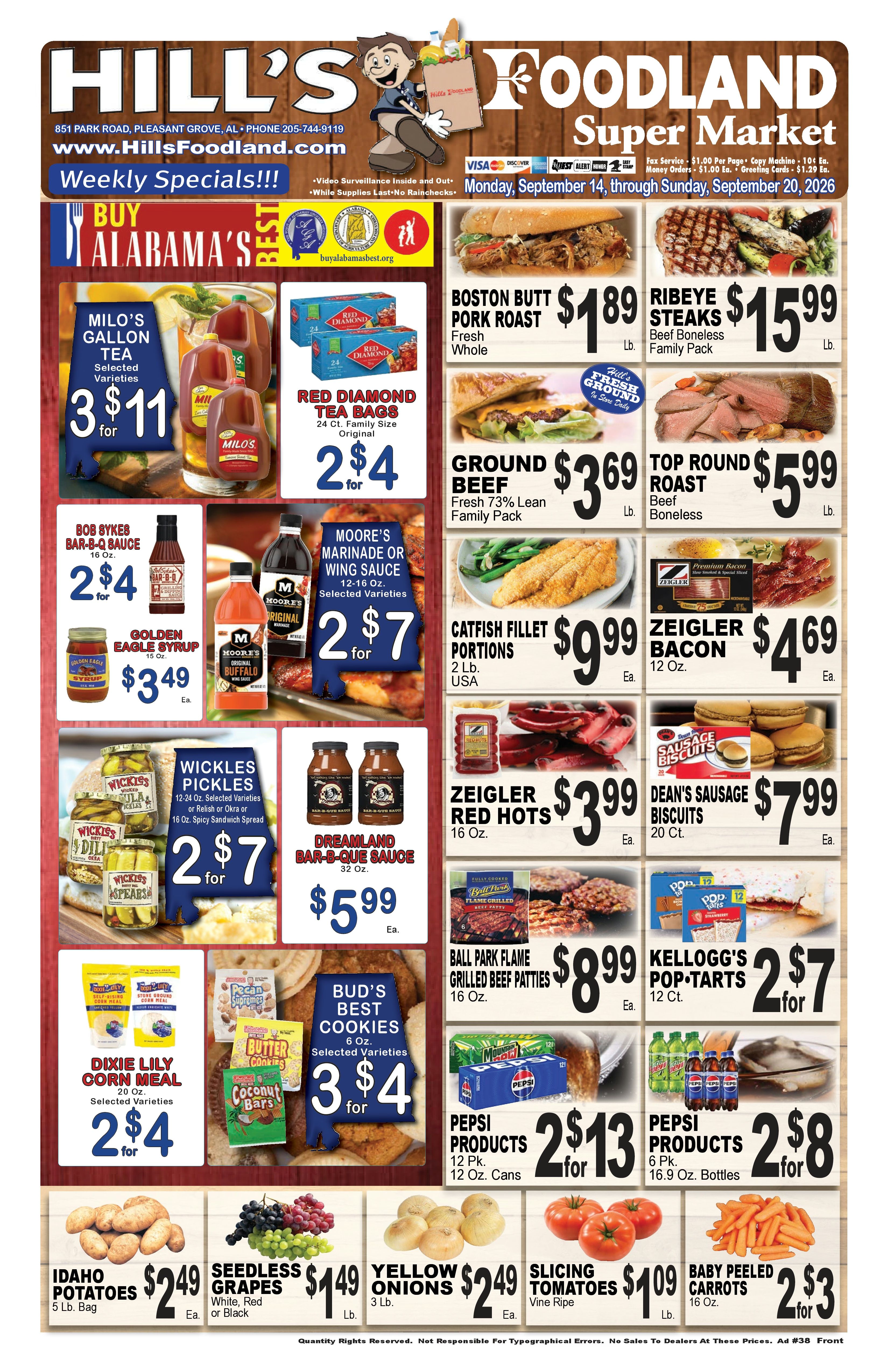Hill's Foodland (851 Park Road, Pleasant Grove, AL) Weekly Ad September 14 - 20, 2026