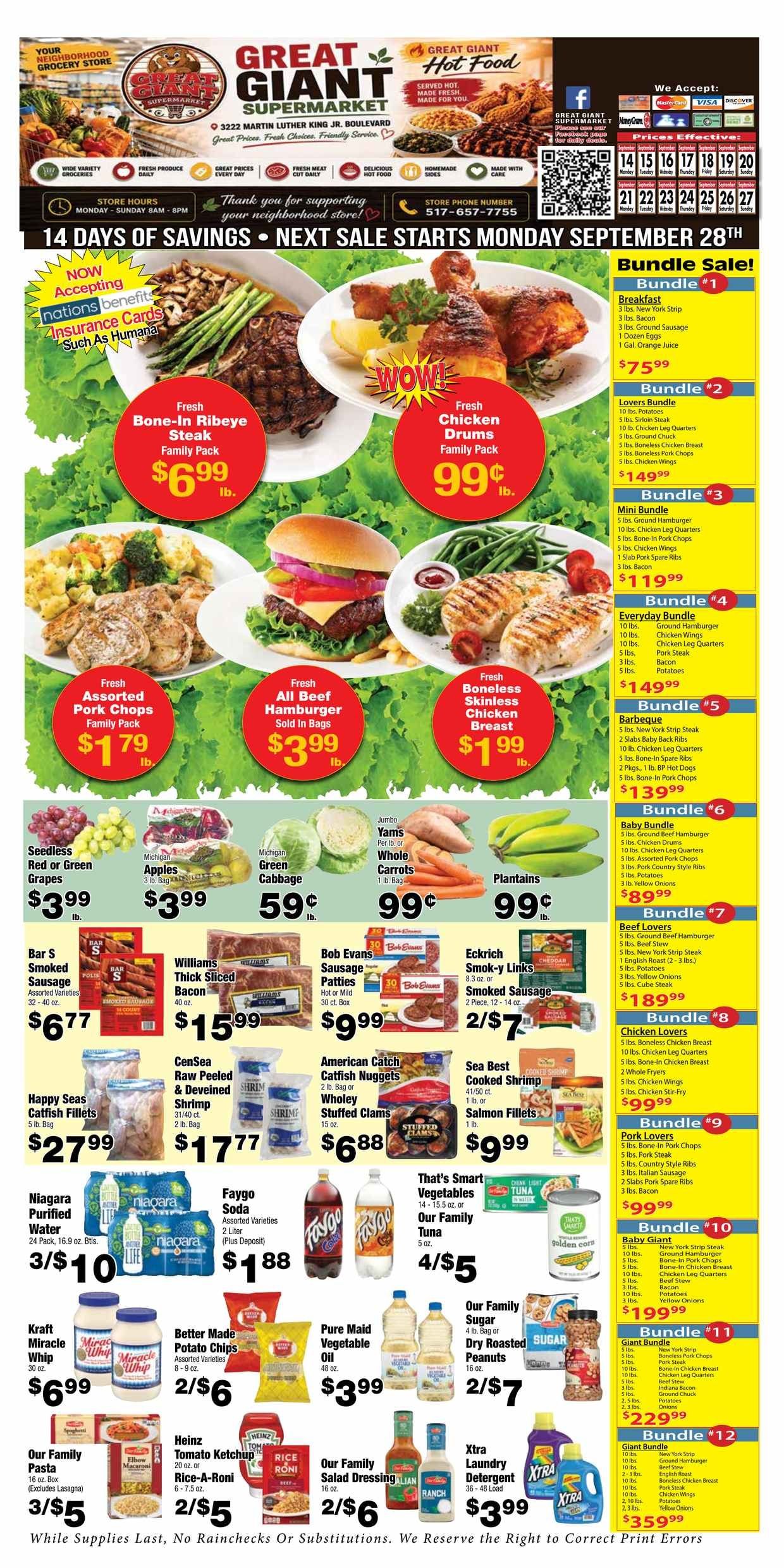 Great Giant Supermarket (3222 South Martin Luther King Jr Boulevard, Lansing, MI) Weekly Ad September 14 - 27, 2026