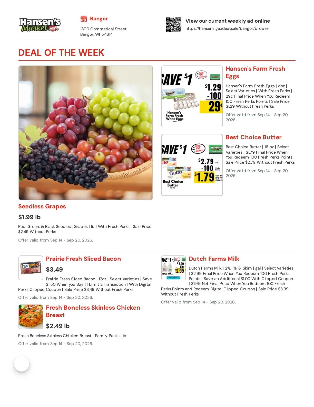 Hansen's IGA (Bangor, WI) Weekly Ad September 14 - 20, 2026
