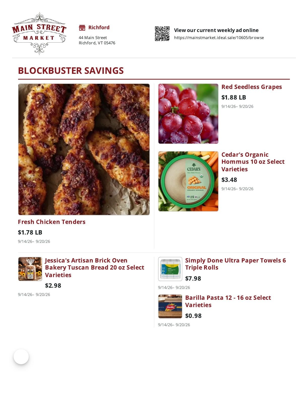 Main Street Market Weekly Ad September 14 - 20, 2026