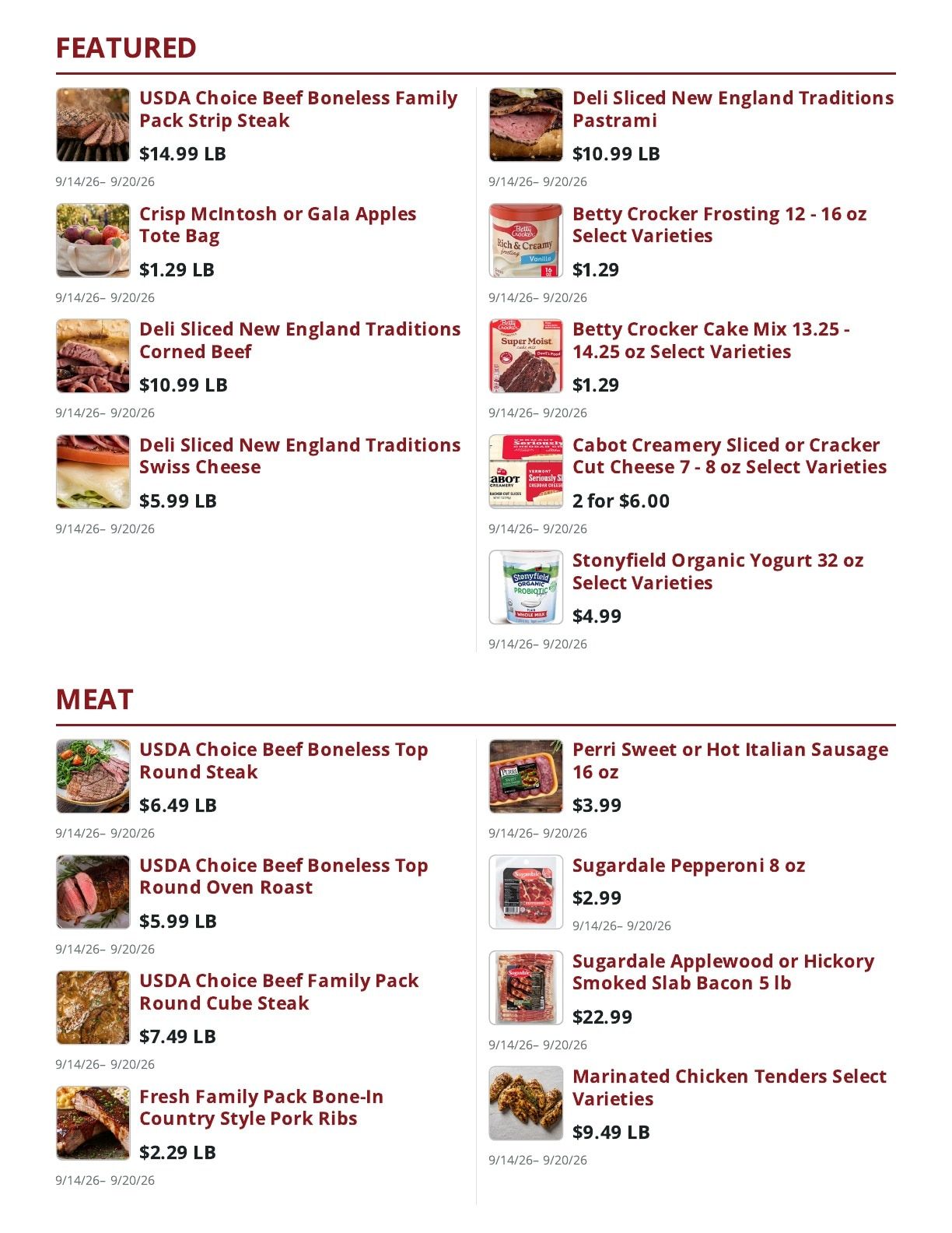 Main Street Market Weekly Ad September 14 - 20, 2026