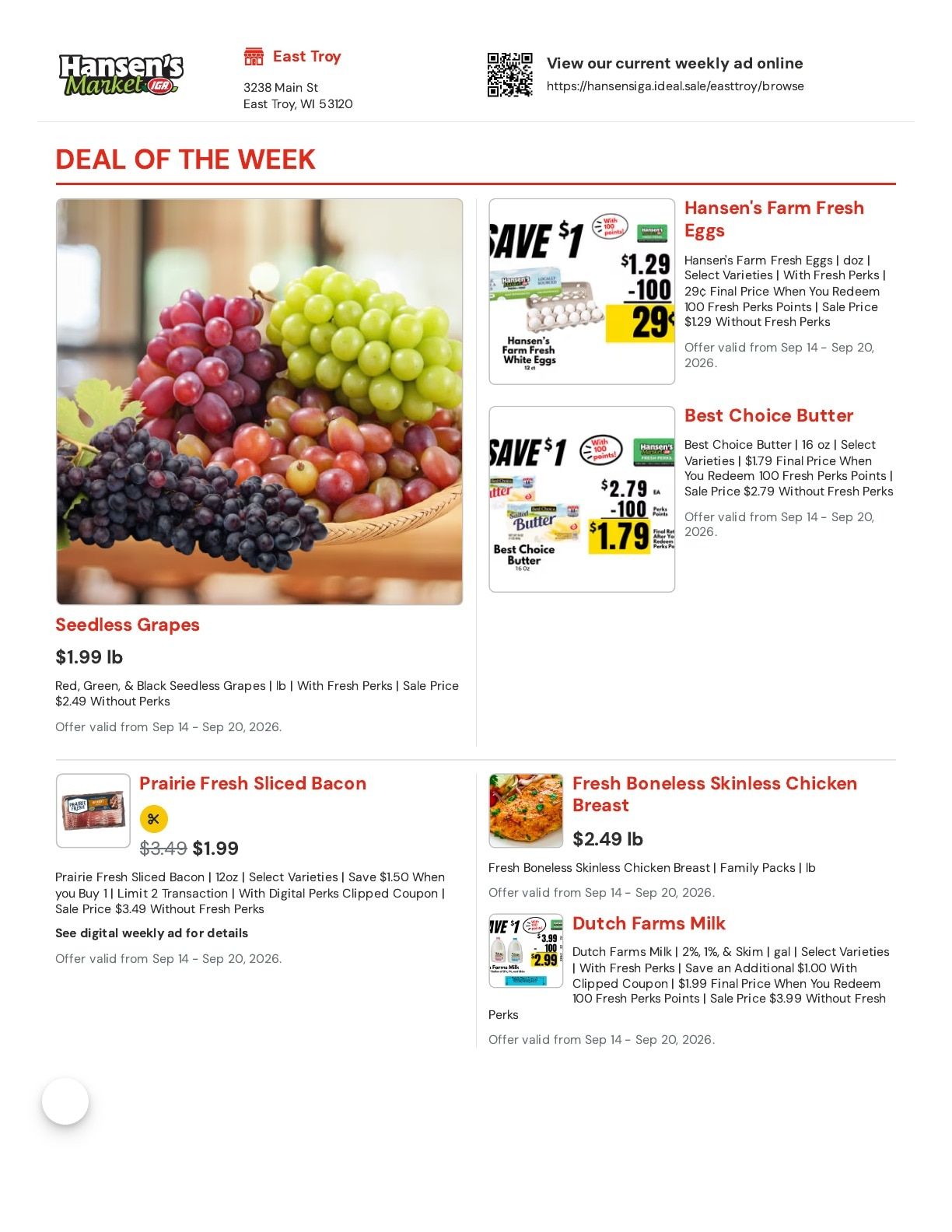 Hansen's IGA (East Troy, WI) Weekly Ad September 14 - 20, 2026
