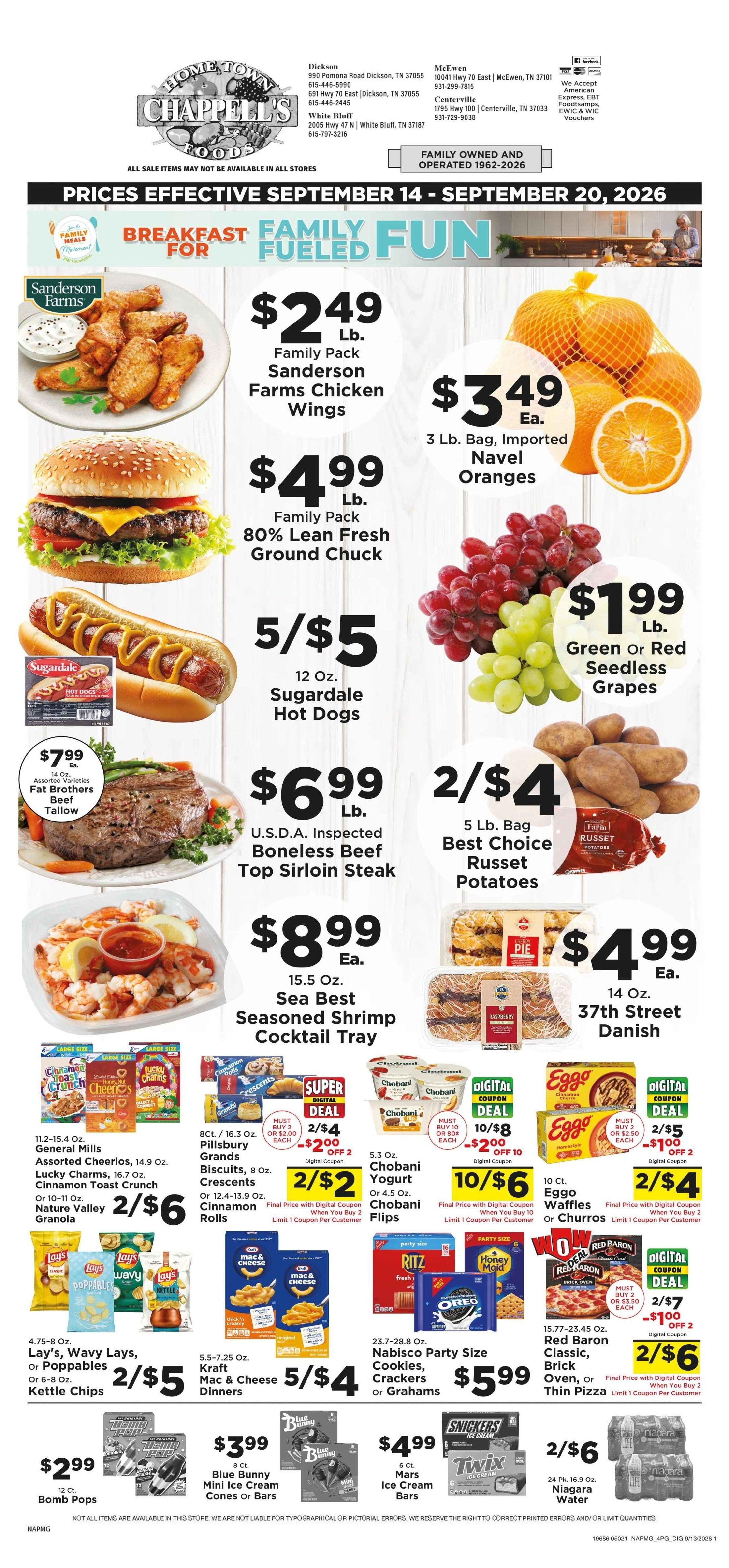 Chappell's Hometown Foods Weekly Ad September 14 - 20, 2026