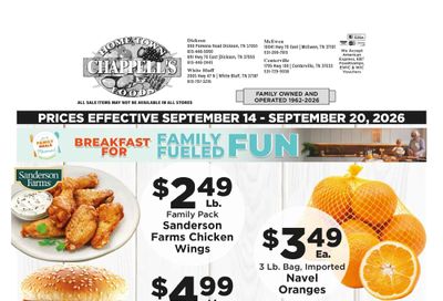 Chappell's Hometown Foods Weekly Ad September 14 - 20, 2026
