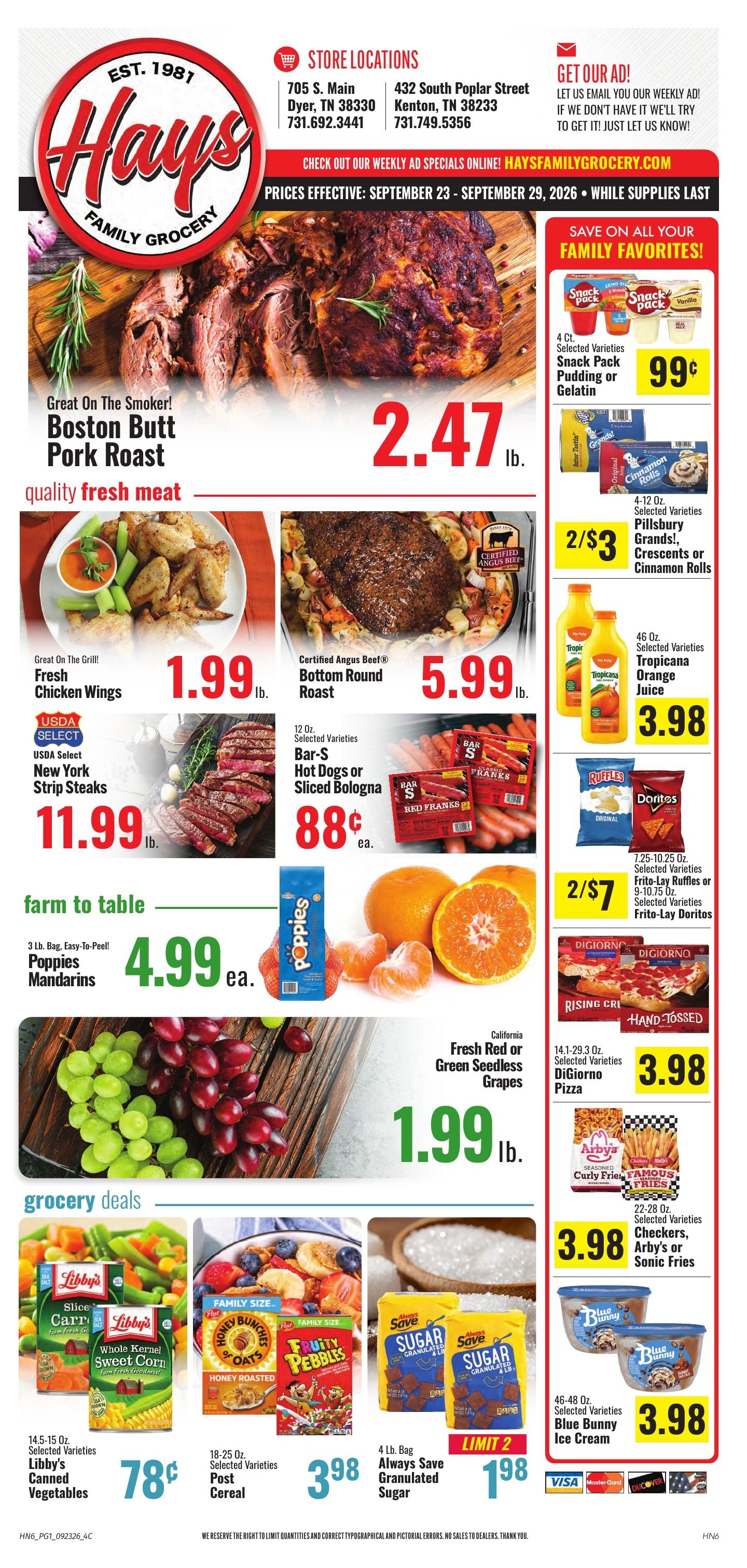 Hays Family Grocery Weekly Ad September 23 - 29, 2026