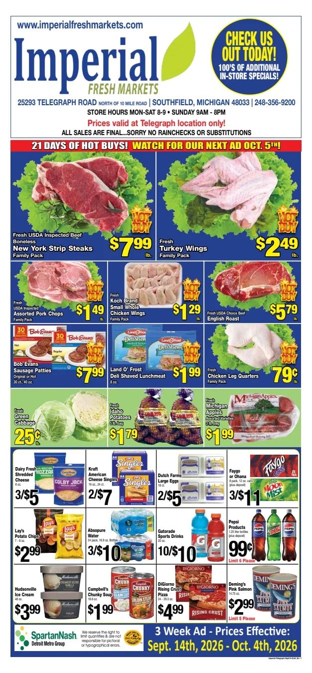 Imperial Fresh Markets (Southfield, MI) Weekly Ad September 14 - October 11, 2026