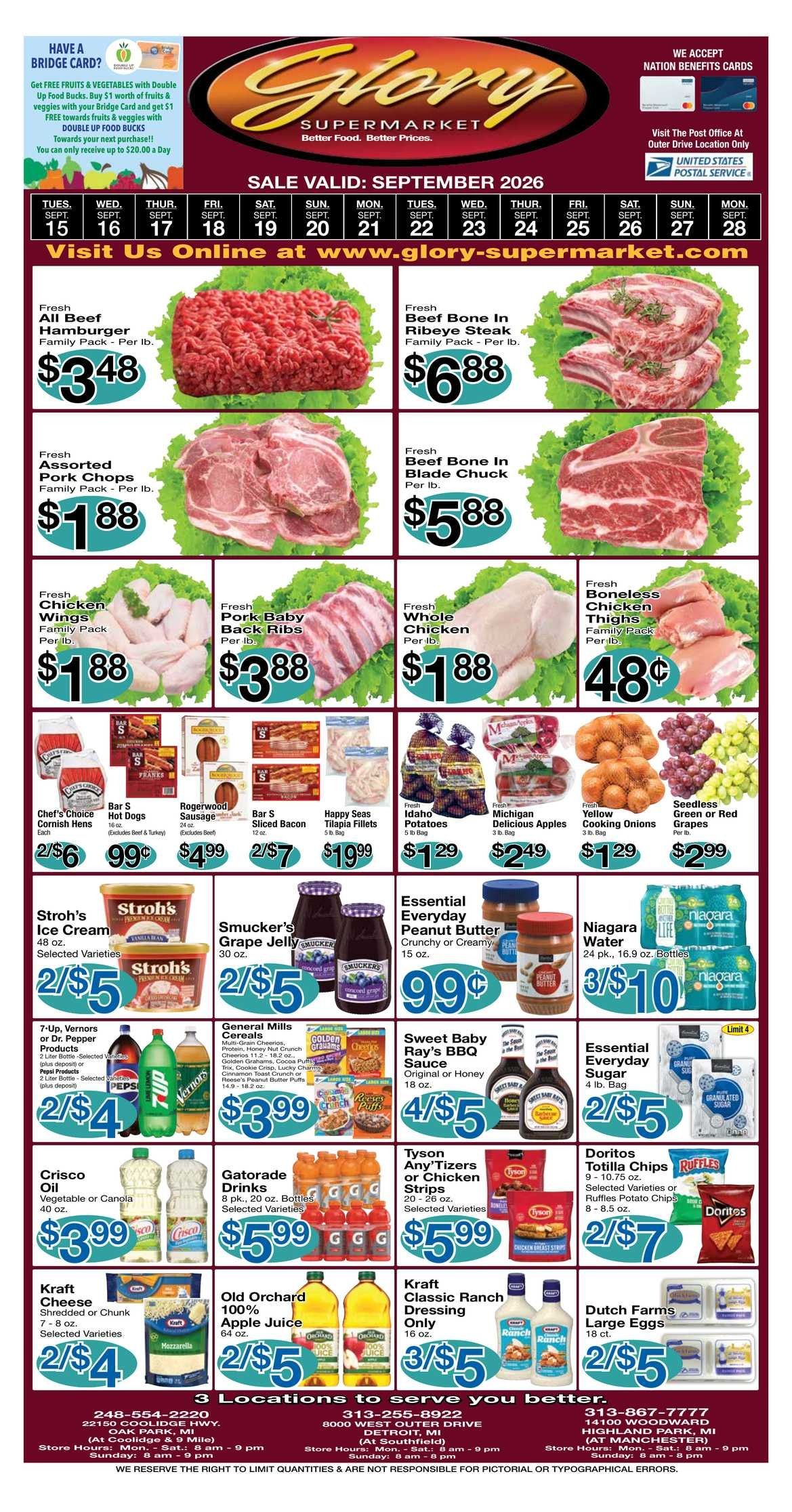 Glory Supermarket (8000 West Outer Drive, Detroit, MI) Weekly Ad September 15 - 28, 2026