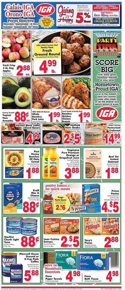 Calais IGA Weekly Ad September 15 - 21, 2026