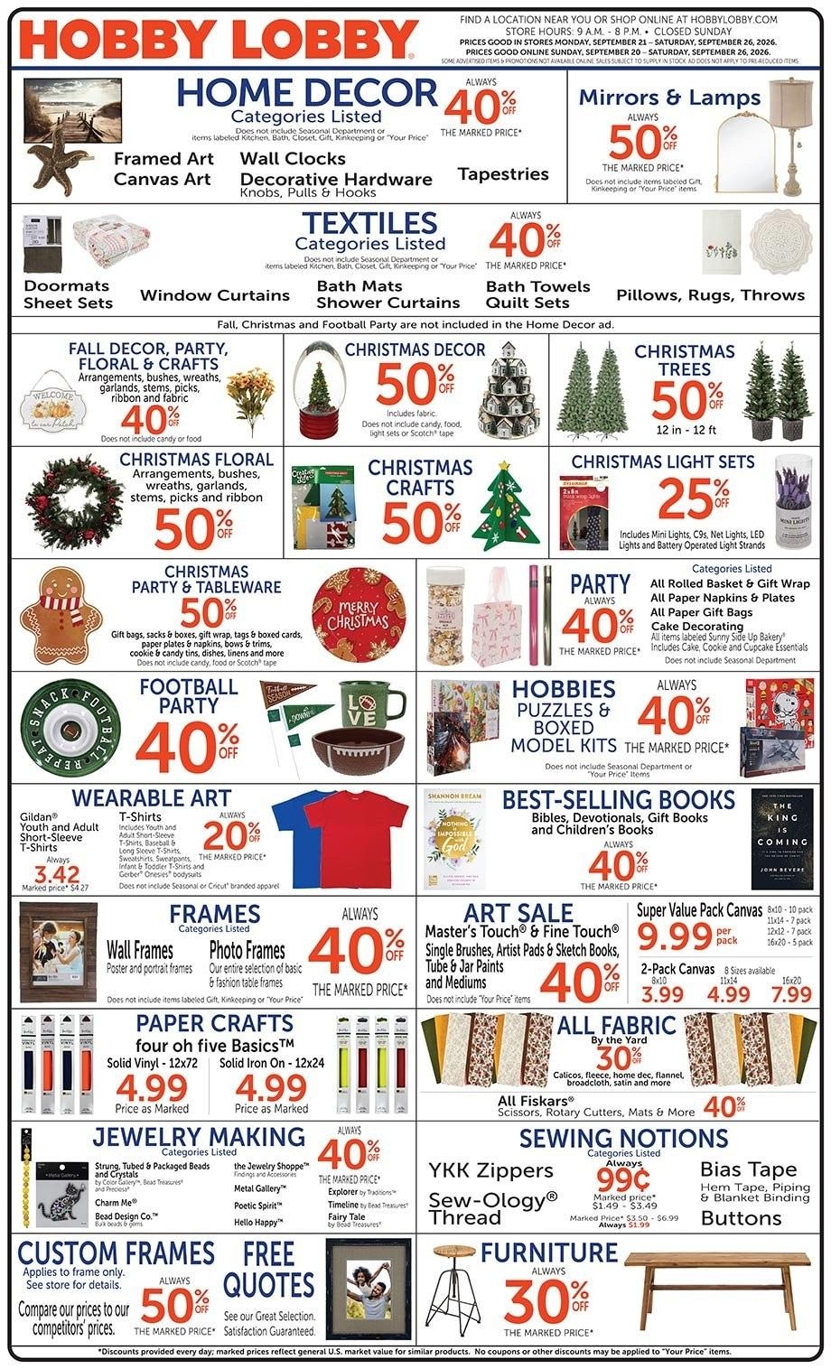 Hobby Lobby Weekly Ad September 20 - 26, 2026