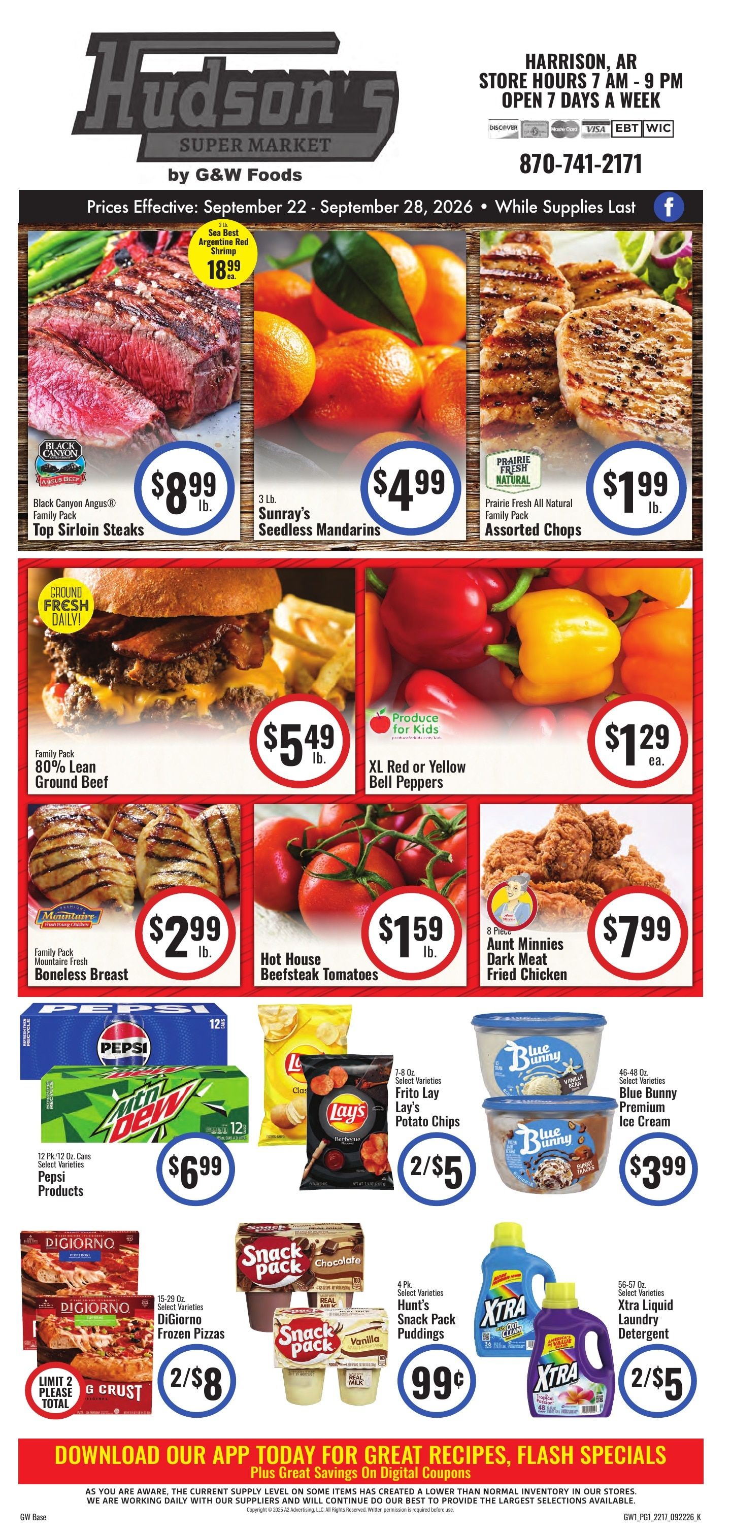 Hudson's Super Market Weekly Ad September 22 - October 5, 2026