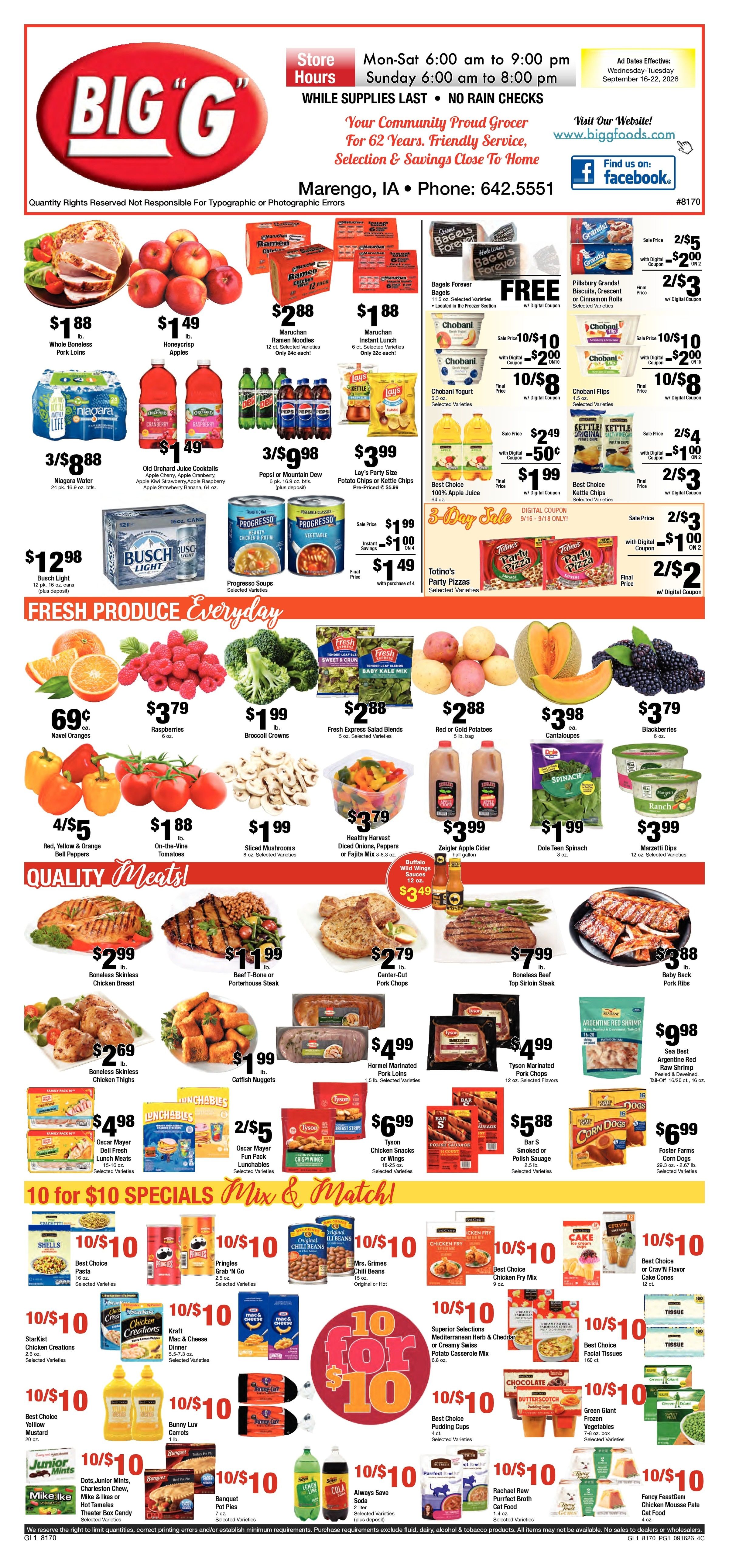Big G Foods Great Deals This Week! Weekly Ad September 16 - 22, 2026