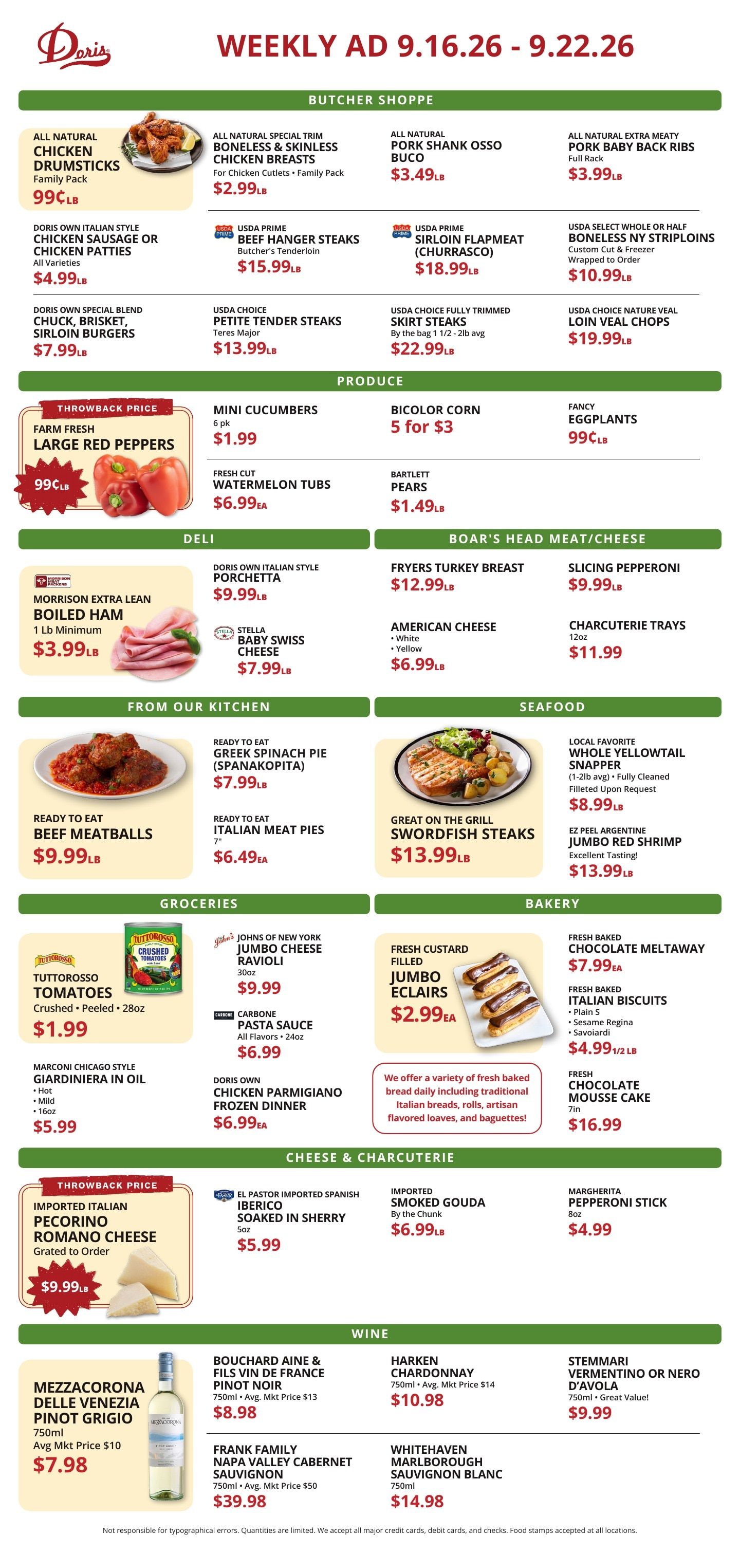 Doris Italian Market Weekly Ad September 16 - 22, 2026