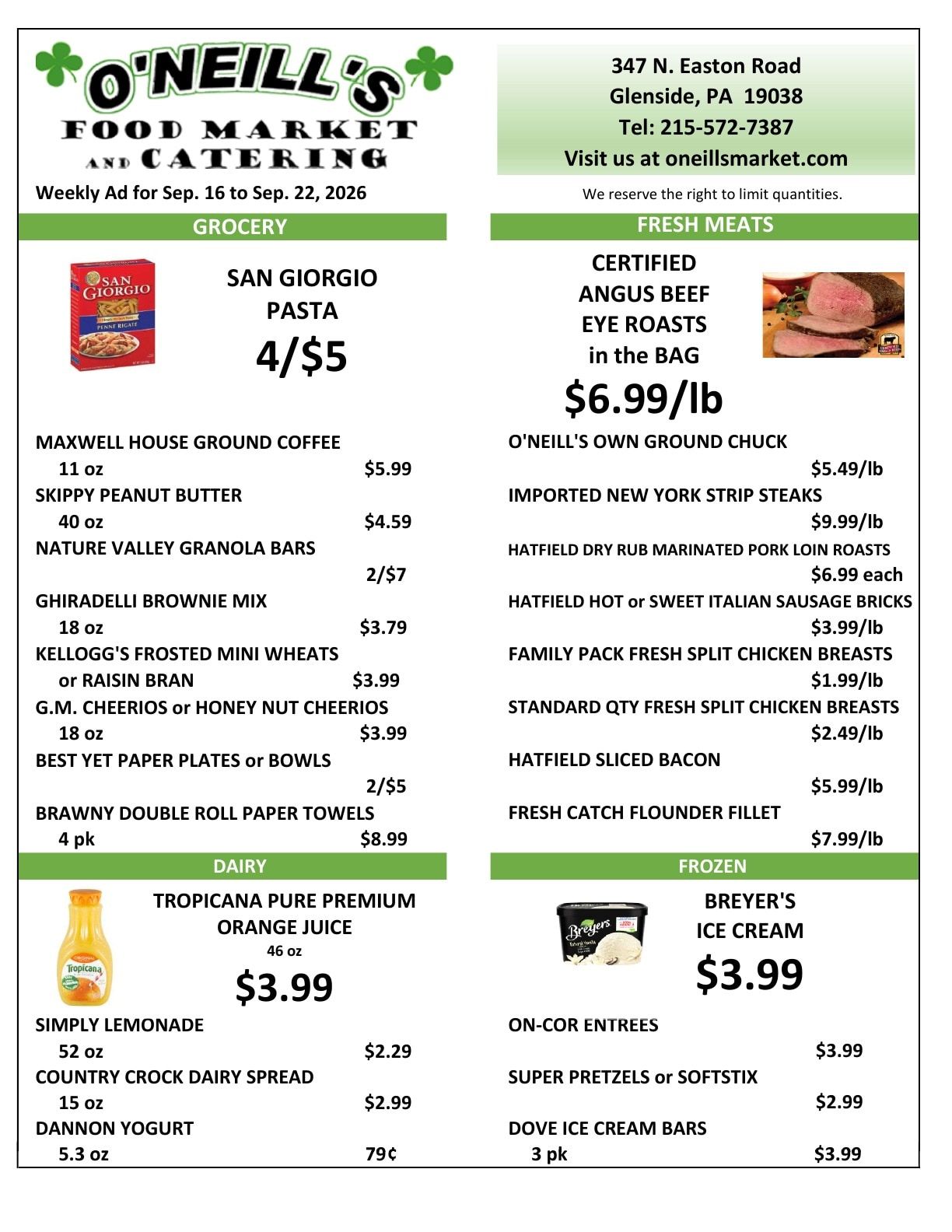 O'Neill's Market Weekly Ad September 16 - 22, 2026