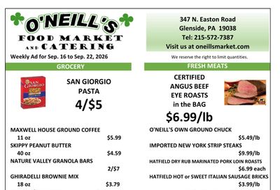O'Neill's Market Weekly Ad September 16 - 22, 2026