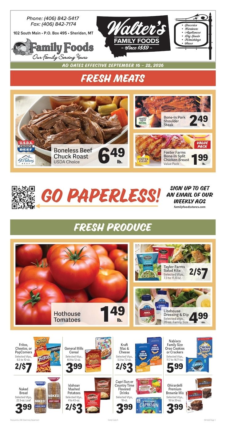 Walter's Family Foods Weekly Ad September 16 - 22, 2026