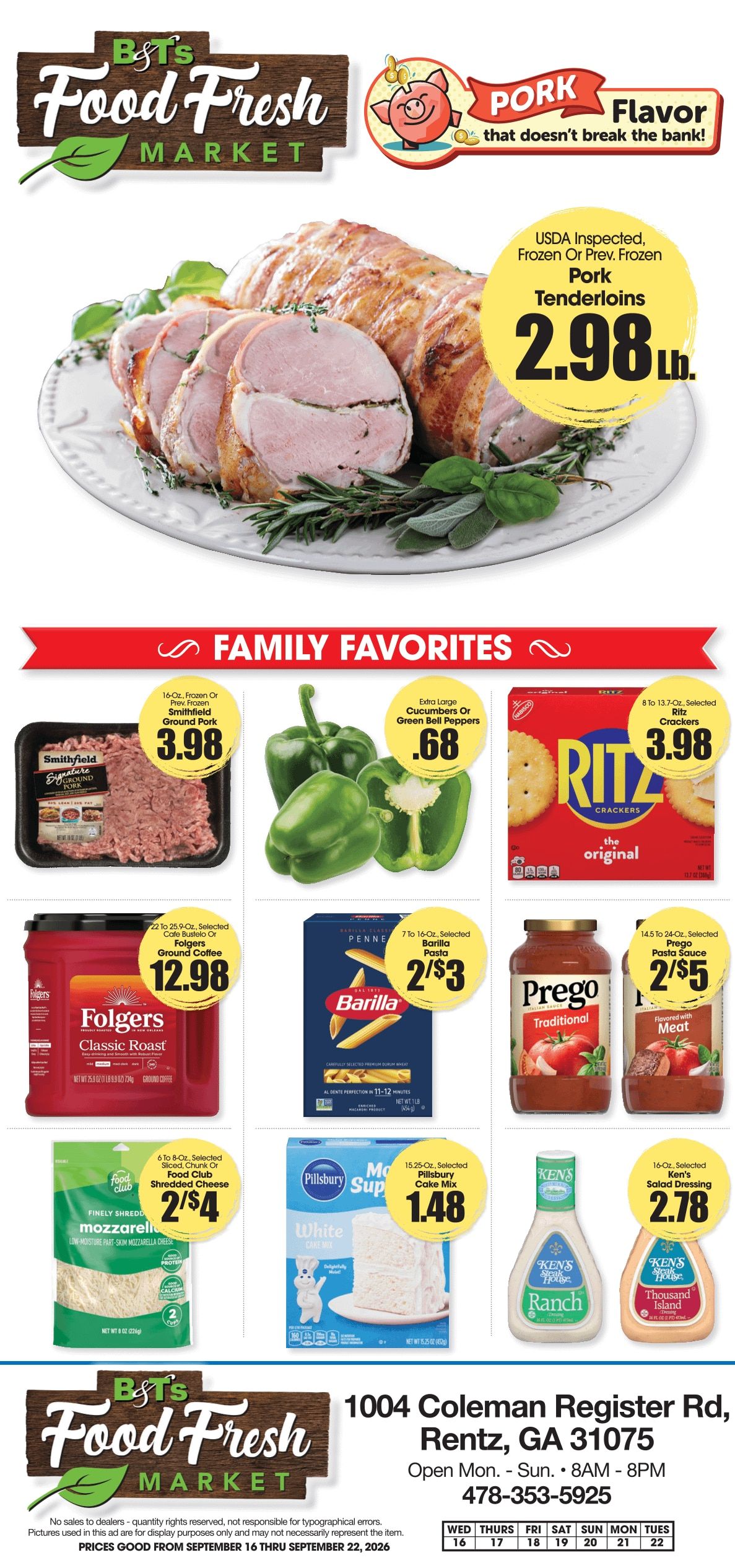 B&T's Food Fresh Market (Rentz, GA) Weekly Ad September 16 - 22, 2026
