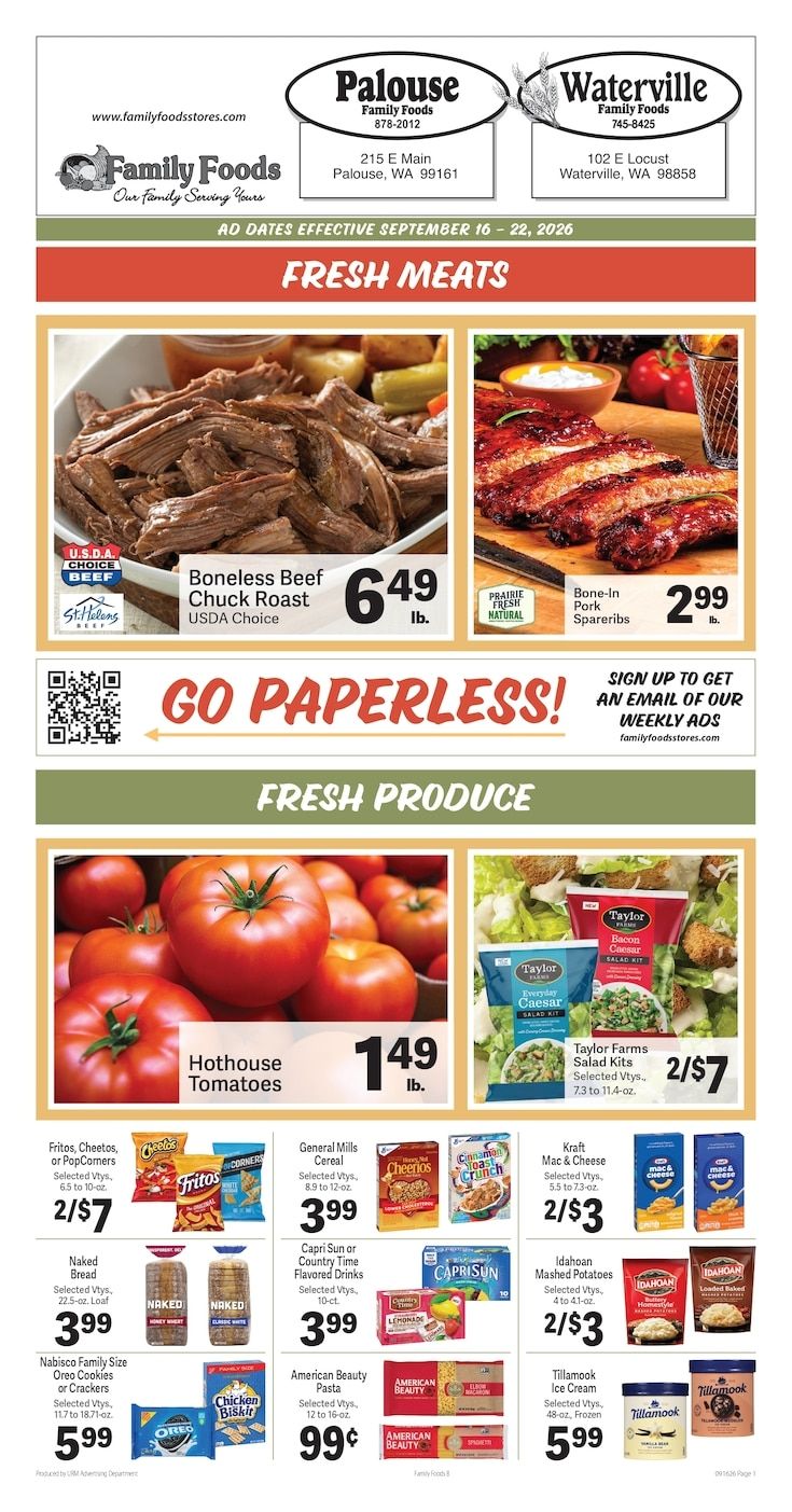 Waterville Family Foods Weekly Ad September 16 - 22, 2026