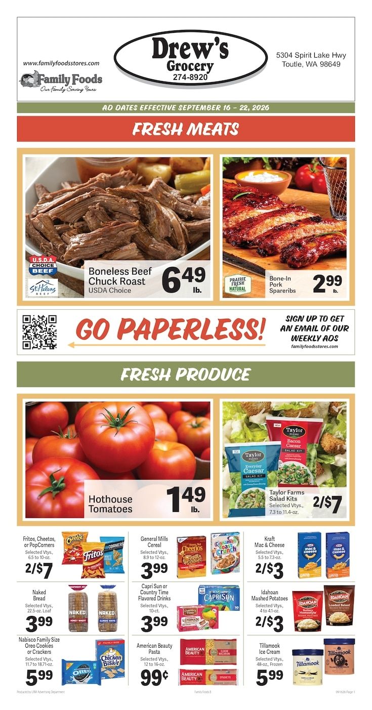 Drew's Grocery Weekly Ad September 16 - 22, 2026