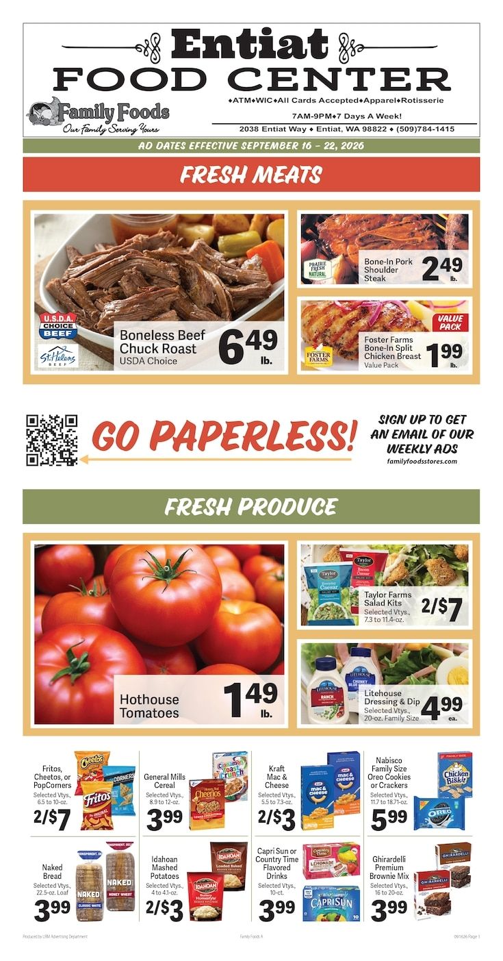 Entiat Food Center Weekly Ad September 16 - 22, 2026