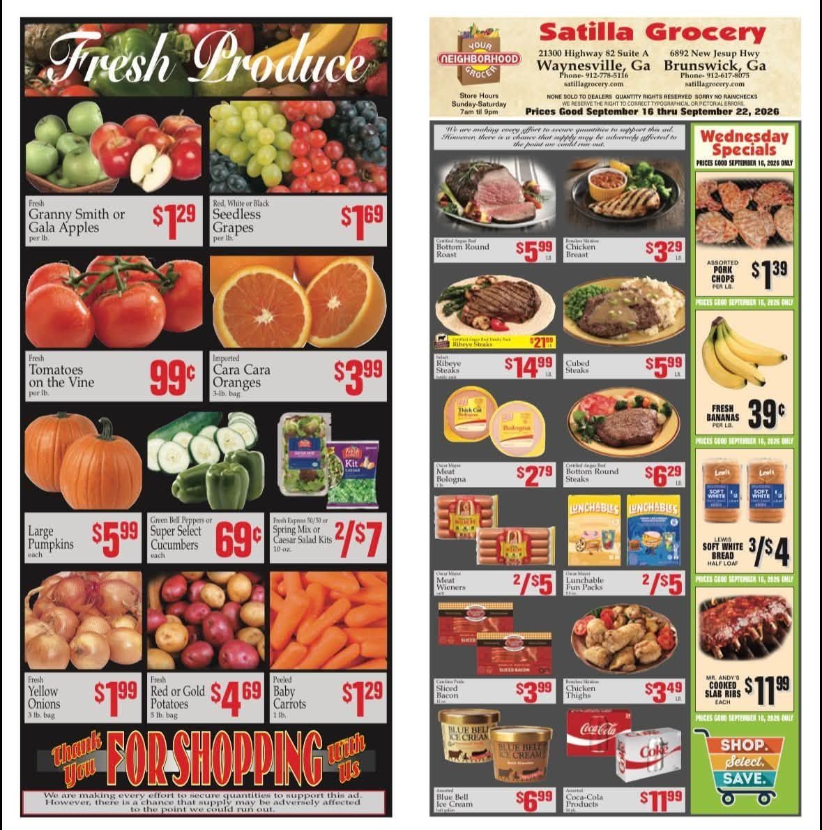 Satilla Grocery Weekly Ad September 16 - 22, 2026