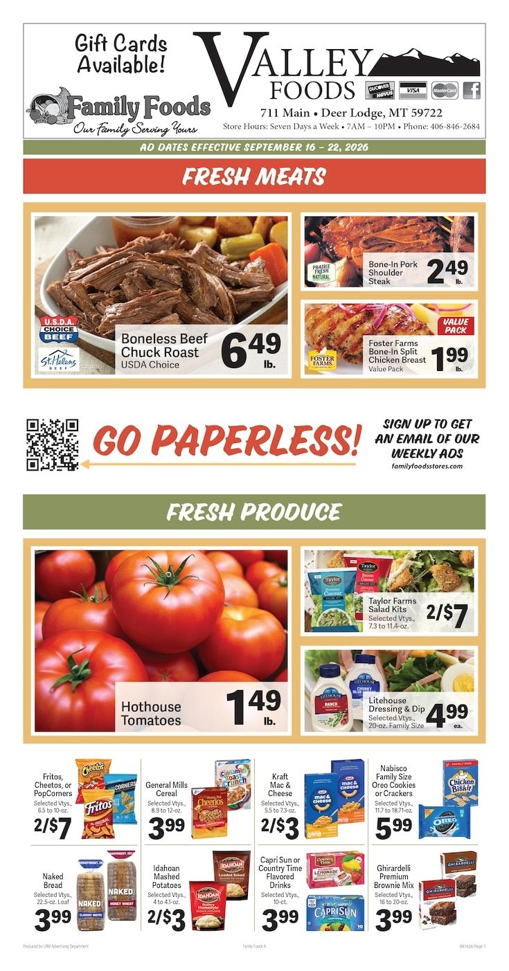 Deer Lodge Valley Foods Weekly Ad September 16 - 22, 2026