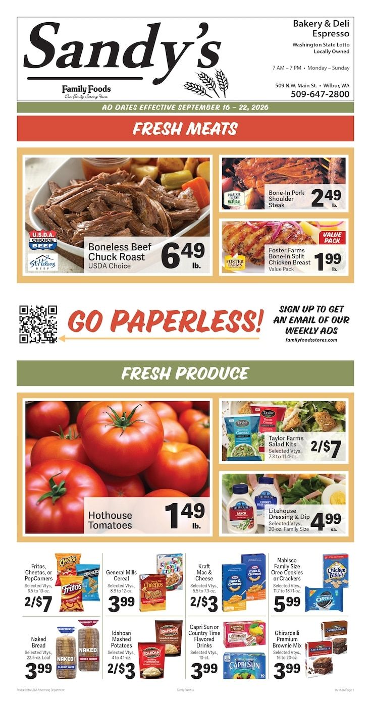 Sandy's Family Foods Weekly Ad September 16 - 22, 2026