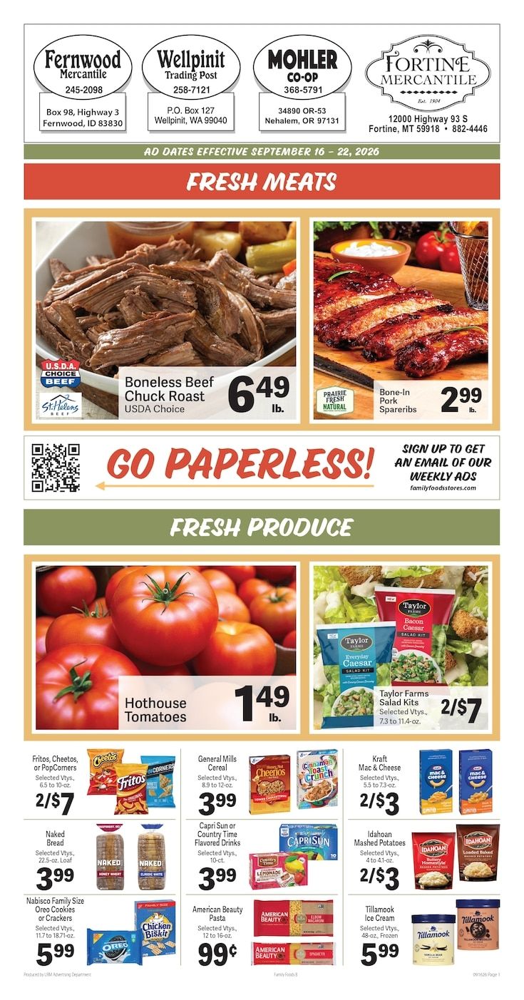Fernwood Mercantile Weekly Ad September 16 - 22, 2026