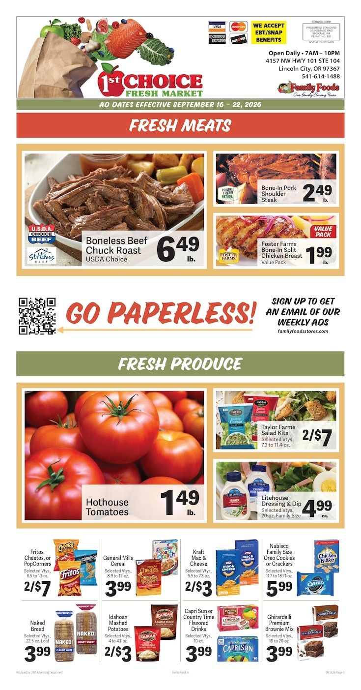 1st Choice Fresh Market Weekly Ad September 16 - 22, 2026