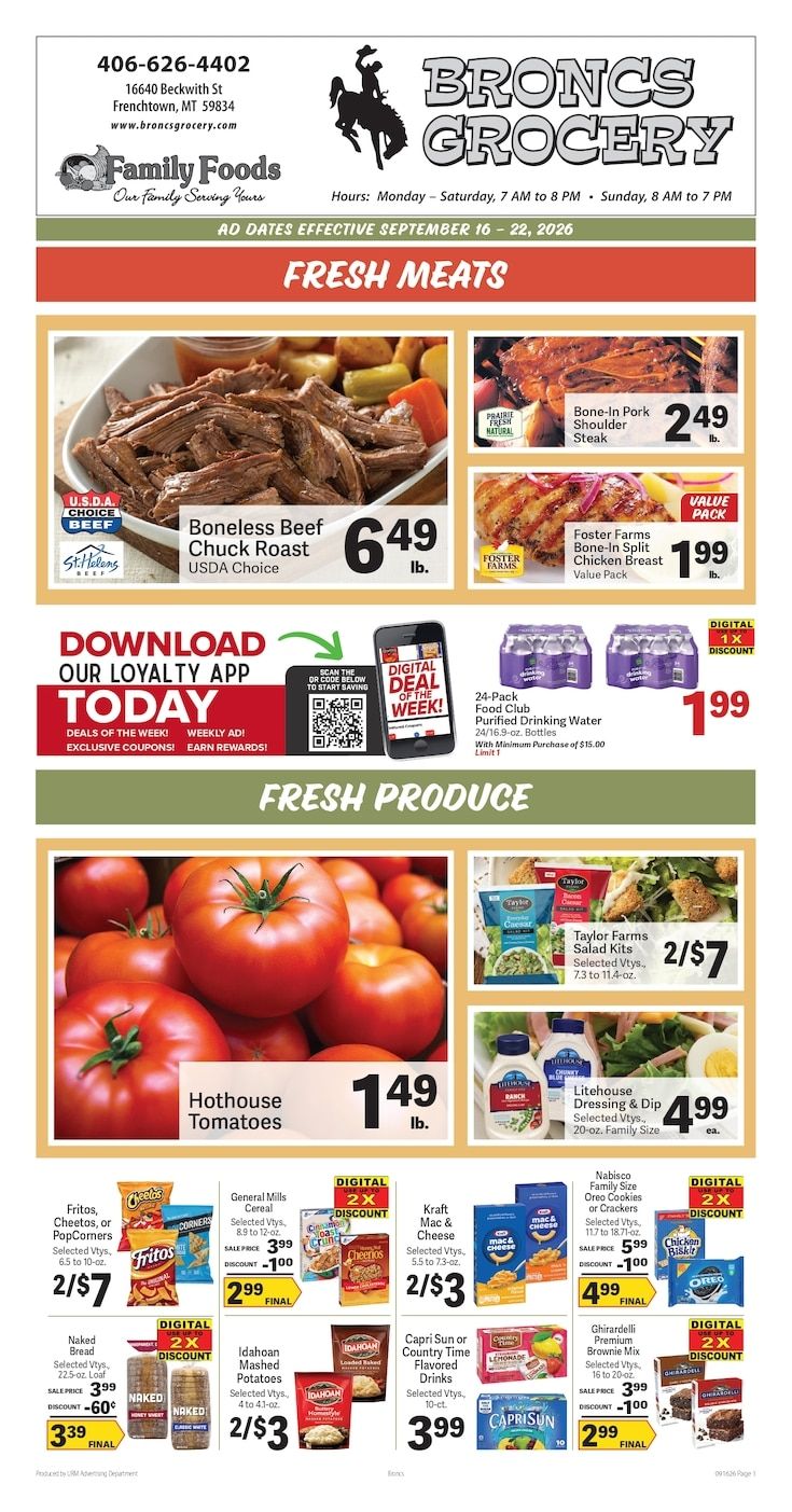 Bronc's Grocery Weekly Ad September 16 - 22, 2026
